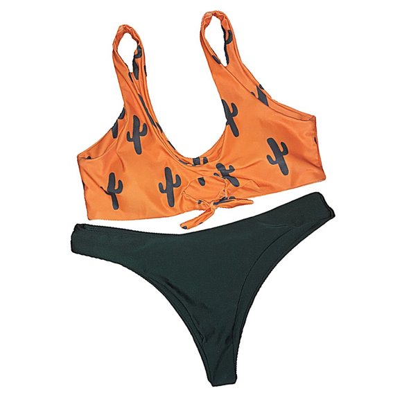 Jianlanptt Other - 🌵 Cactus Print Orange Green Front Tie Bikini Set
